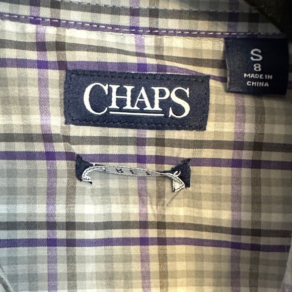 Chaps Boy’s Purple and White Plaid Shirt - Picture 2 of 5